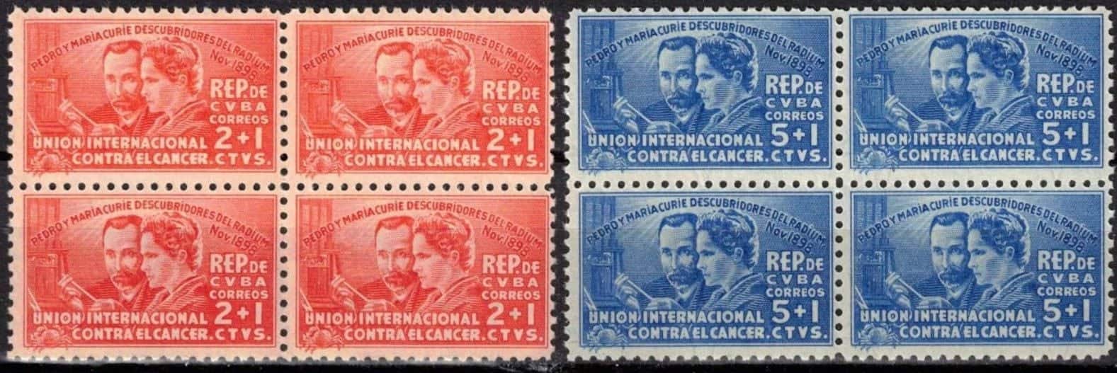 Bộ tem Marie & Pierre Curie Cuba 1938 – MNH nguyên keo, 3 biến thể