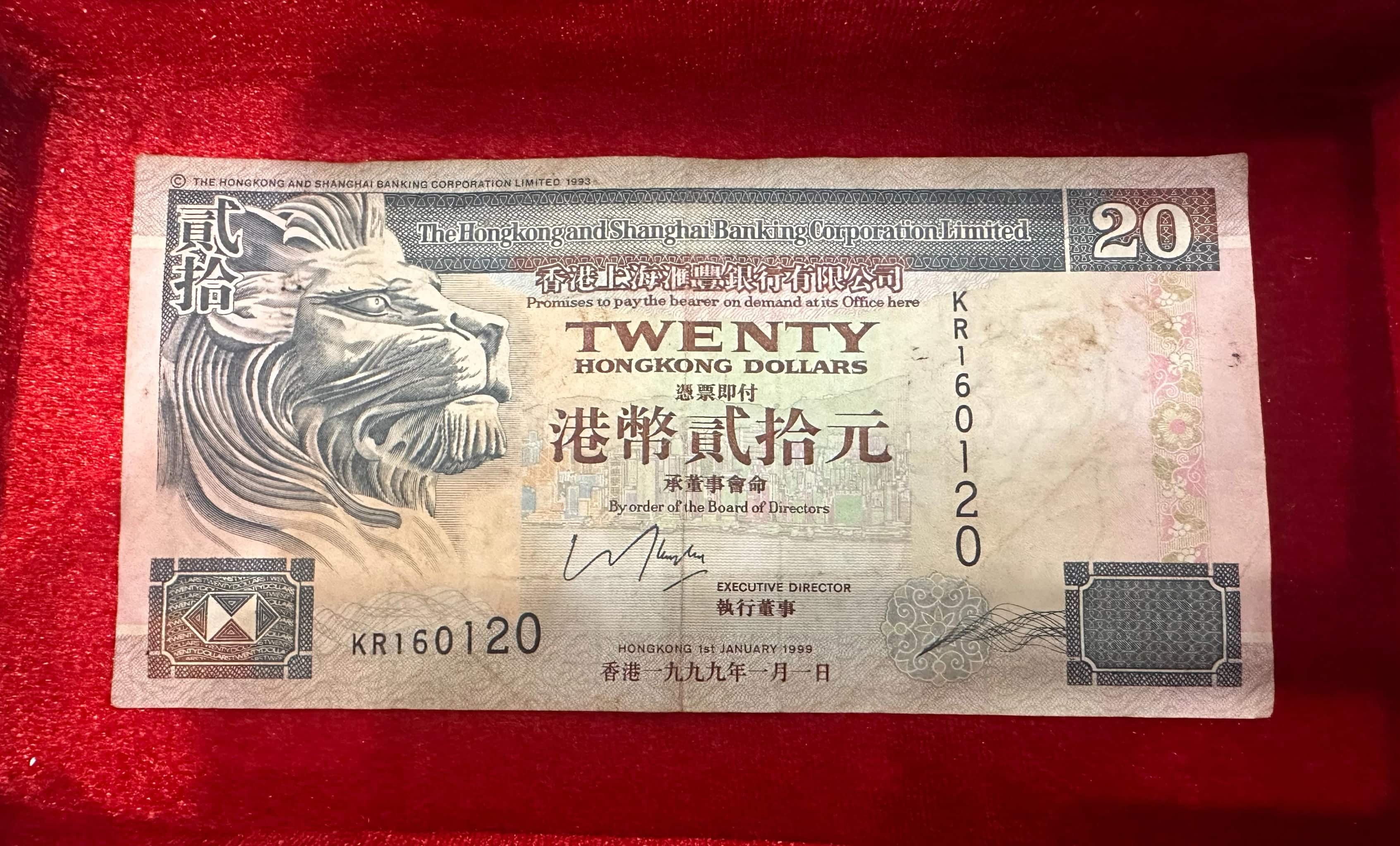 Tờ 20 đô la hong kong năm 1993 sưu tầm xưa